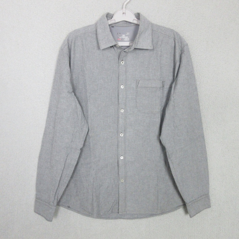 Under Armour Mens HeatGear Button Down Shirt Grey Loose Fit Large Long Sleeve